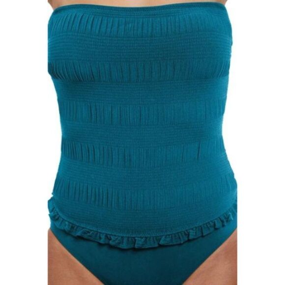Profile by Gottex Women's Cote D'Azur Teal Bandeau One Piece Swimsuit Size 14 - Picture 6 of 14